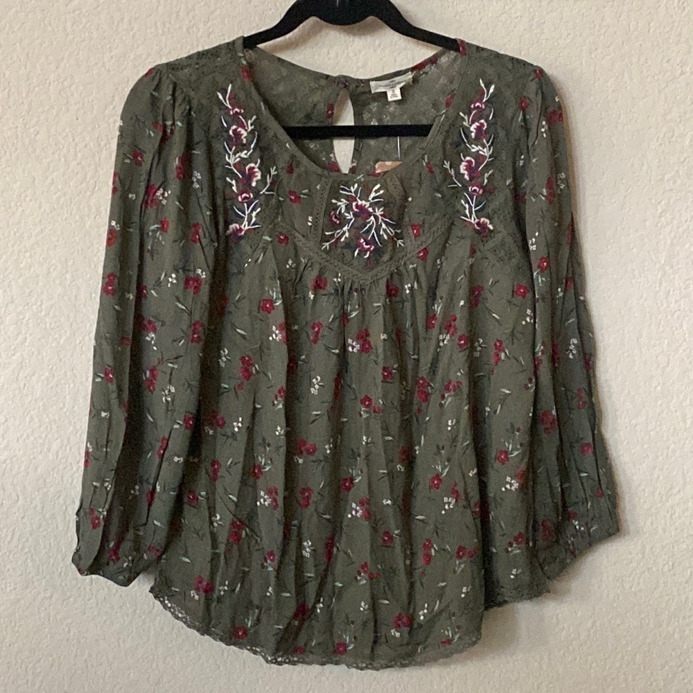 Mason & Belle Green Floral Top 3/4 Sleeve Size S